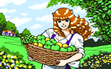 果物かごを持つ女性